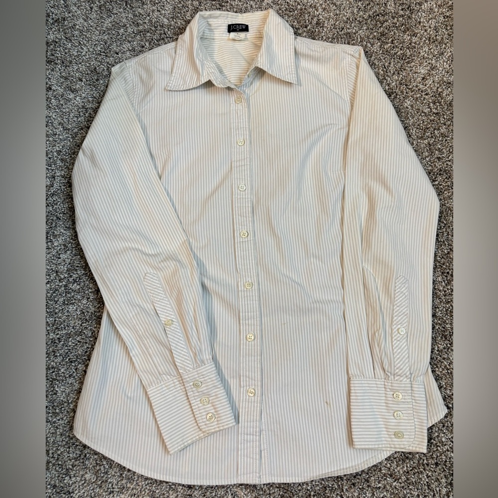 J. Crew White and Gray Striped Button Down Shirt